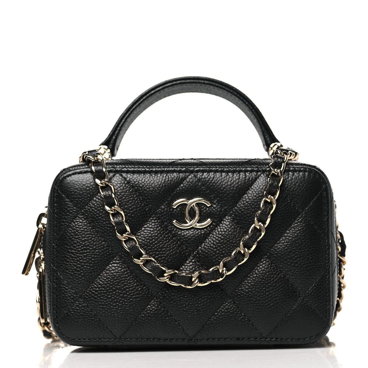 Caviar Quilted Small Top Handle Vanity Case Black