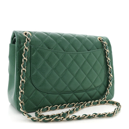 Metallic Caviar Quilted Jumbo Double Flap Green