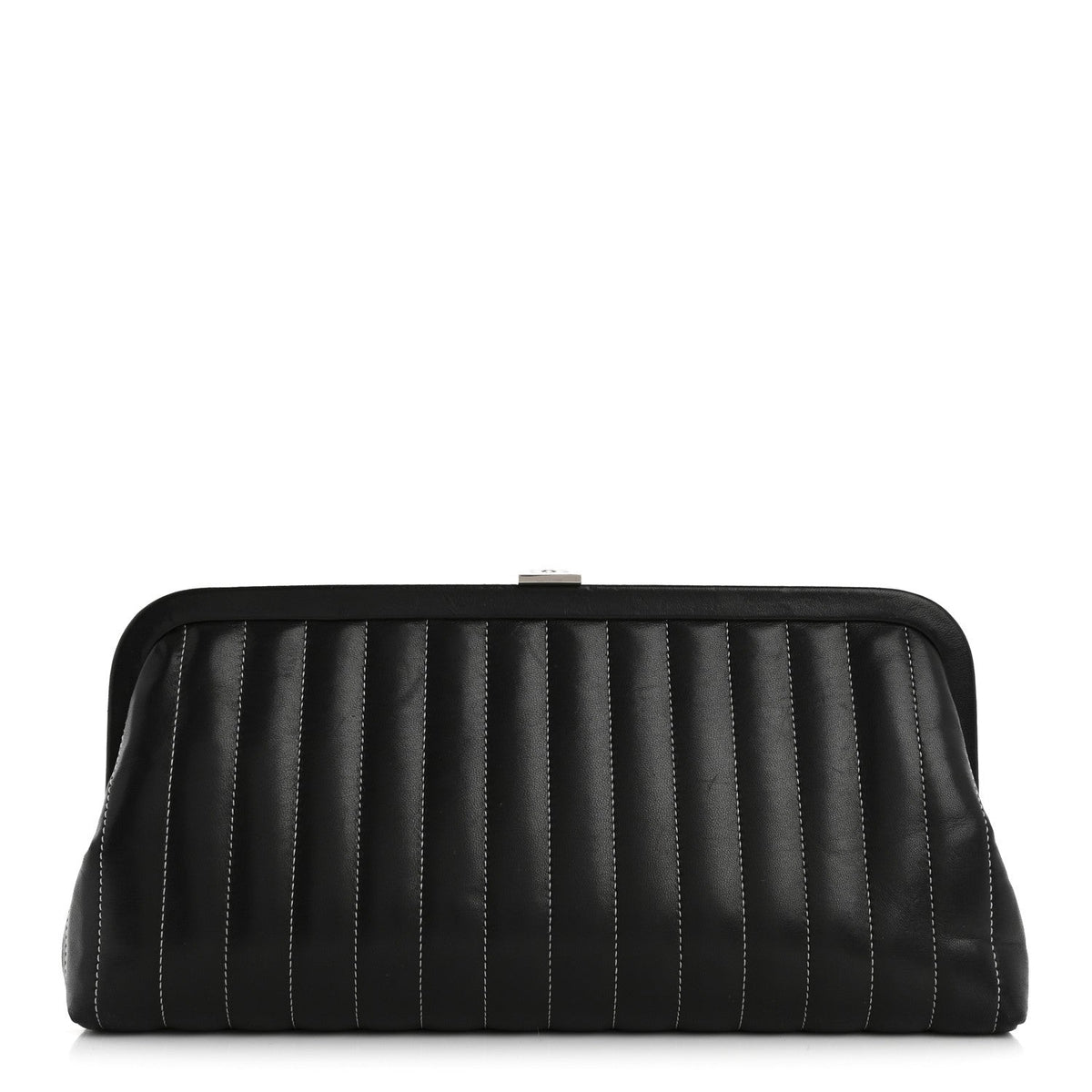 Lambskin Vertical Quilted Mademoiselle Clutch Black