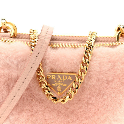Saffiano Shearling Triangle Mini Pouch Orchidea