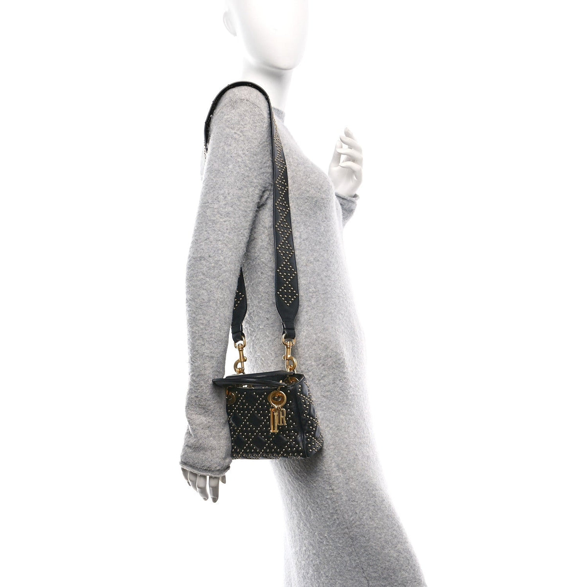 Lambskin Studded Mini Supple Lady Dior Black