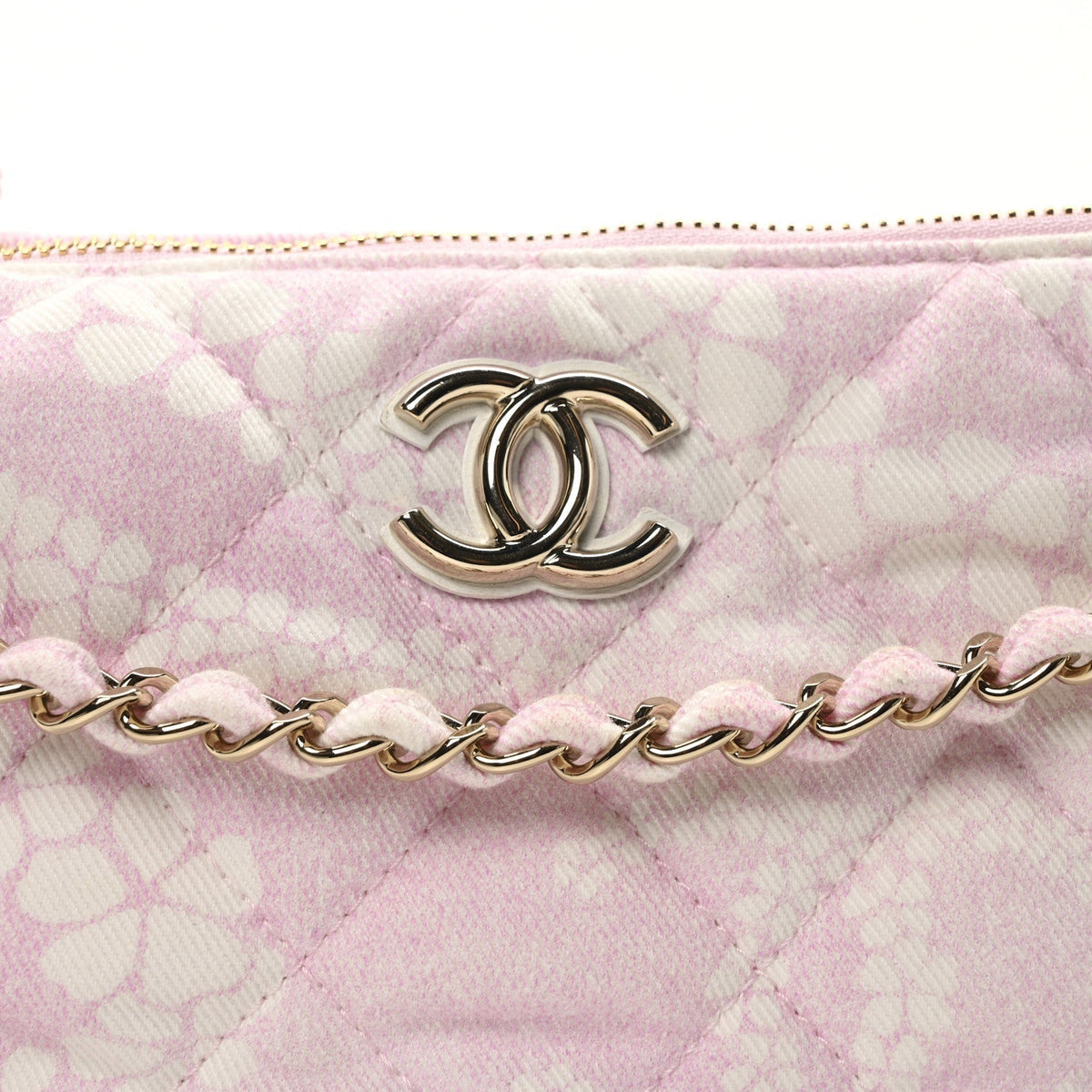 Printed Denim Quilted Large Hobo Bag Light Pink White