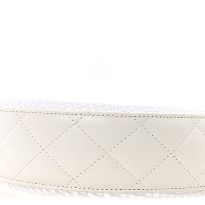 Mesh Shiny Lambskin Chain Hobo White