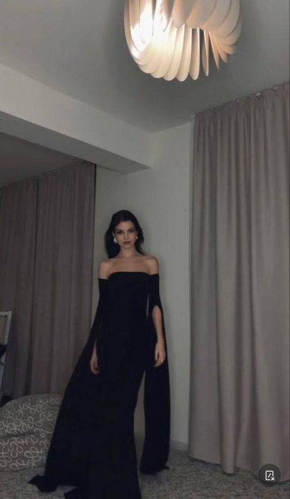 Black Off Shoulder Long Sleeves Mermaid Sexy Long Party Dress MD7339