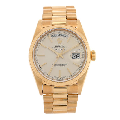 18K Yellow Gold 36mm Oyster Perpetual Day-Date President Watch Silver 18038