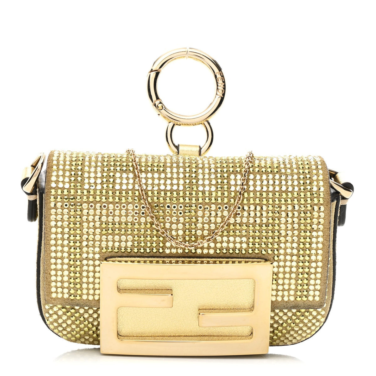 Crystal Vitello Laminato FF Nano Maxi Buckle Baguette Charm Light Gold
