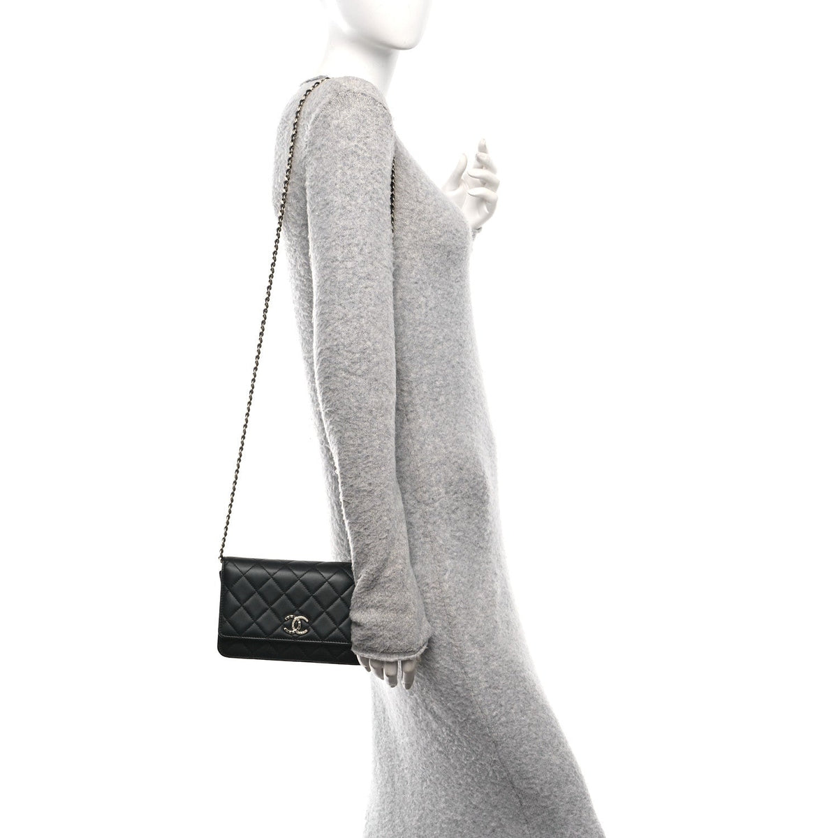 Lambskin Pearl Strass Quilted CC Wallet on Chain WOC Black