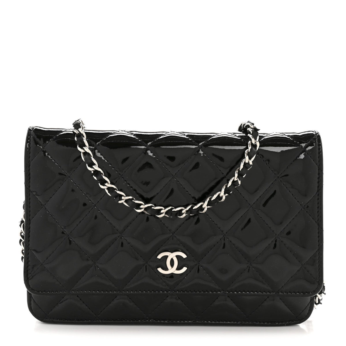 Patent Quilted Wallet On Chain WOC Black