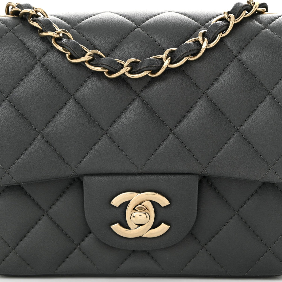 Lambskin Quilted Mini Square Flap Dark Grey