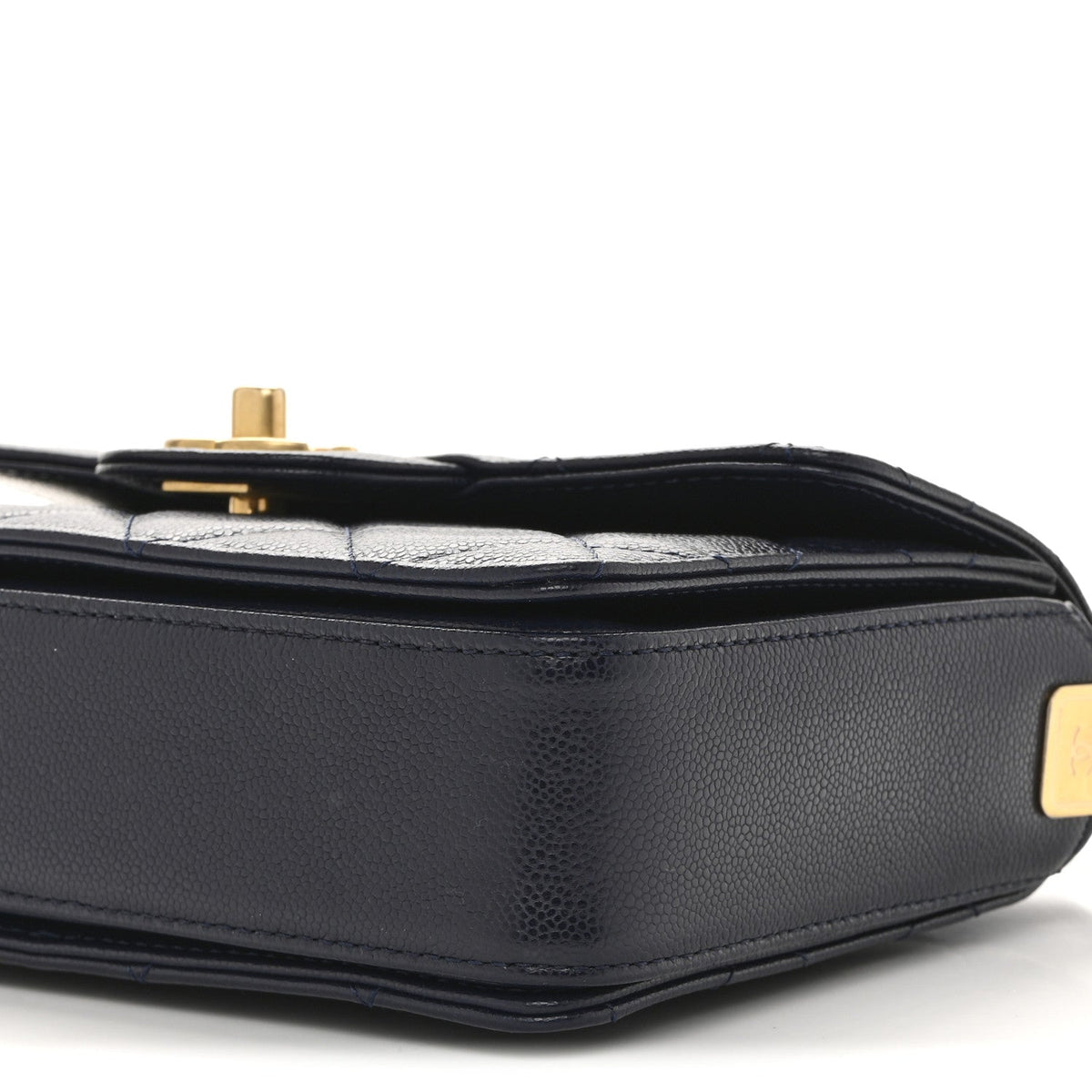 Shiny Caviar Quilted Mini Top Handle Flap Navy Blue