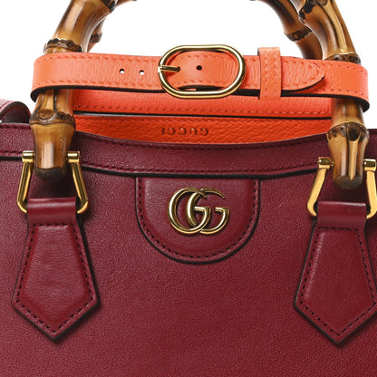 Wonka Grain Calfskin Mini Diana Tote Bag Dark Red Orange Fluo