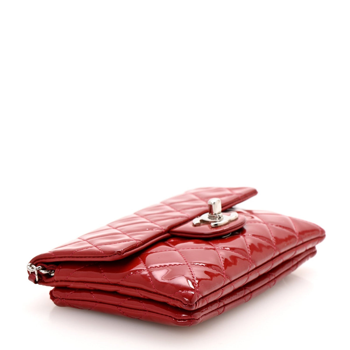 Patent Quilted Mini Flap Clutch With Chain  Red