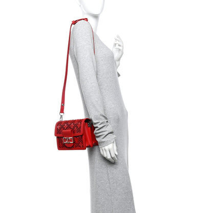 Patent Calfskin Monogram Lace Dauphine Mini Red
