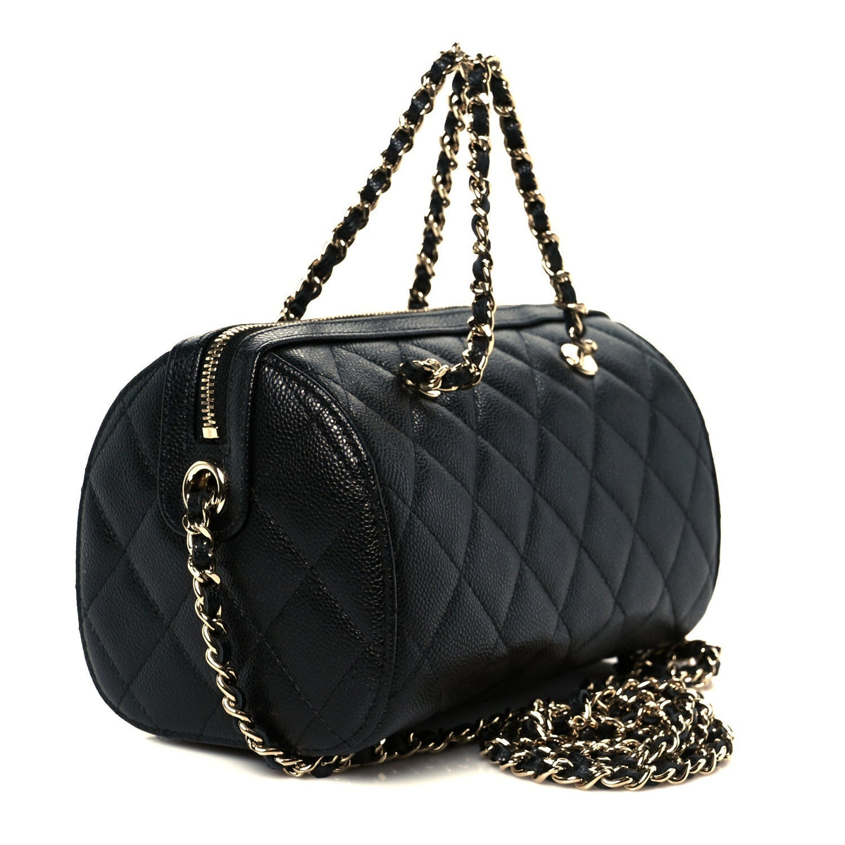 Caviar Quilted Barrel Clutch With Chain Black