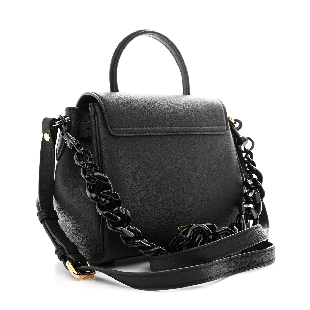 Grained Calfskin Small La Medusa Top Handle Bag Black