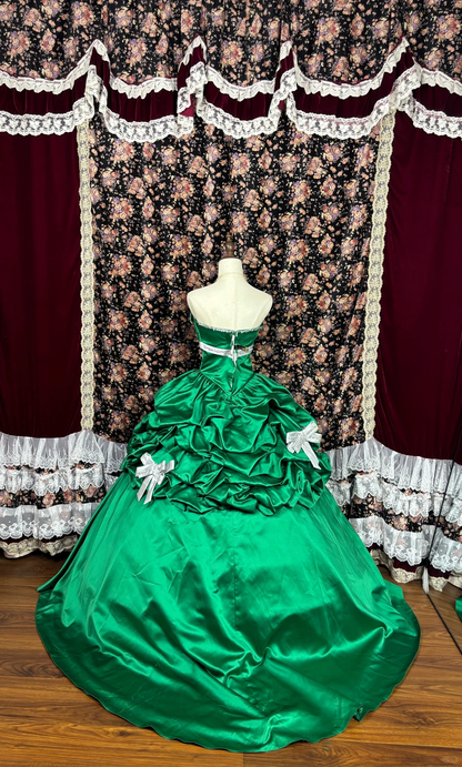 Vintage Ball Gown Strapless Bow Green Satin Prom Dress Sweet 16 Dress SH5771