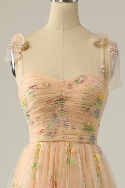 Champagne Embroidery Long Prom Dress M5762
