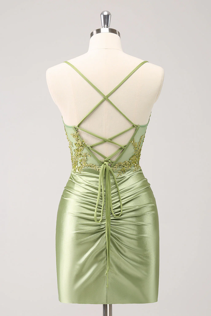 Vintage Green Embroidery Design A-line Sleeveless Spaghetti Strap Homecoming Dress , D1368