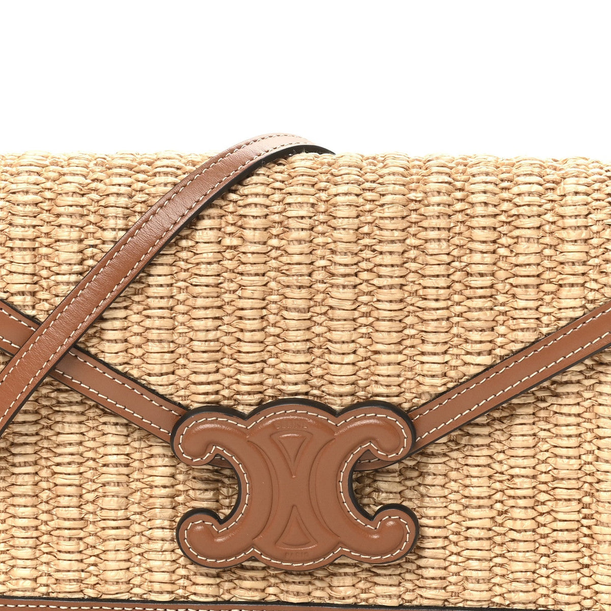 Raffia Calfskin Triomphe Wallet on Strap Natural Tan