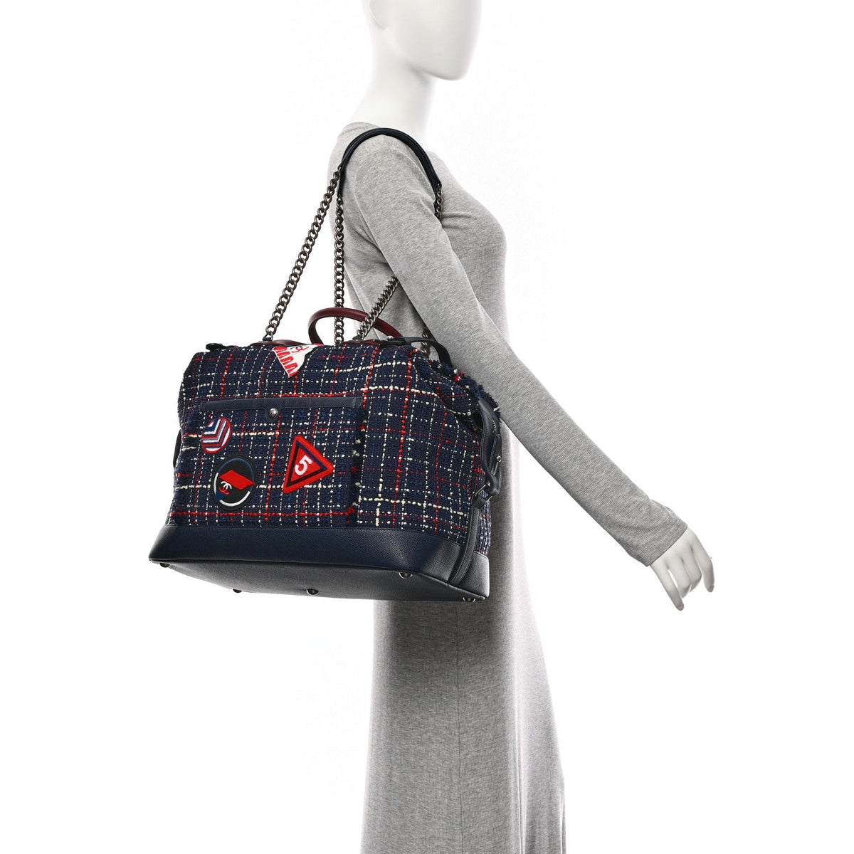 Tweed Large Trip Bowling Bag  Navy Burgundy