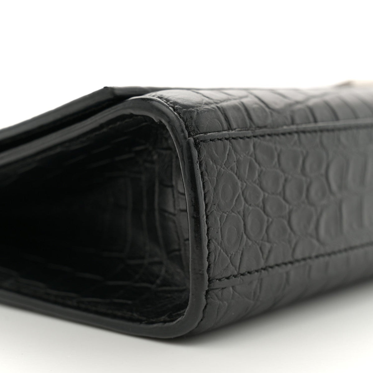 Calfskin Crocodile Embossed Large Classic Monogram Kate Satchel Black