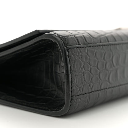 Calfskin Crocodile Embossed Large Classic Monogram Kate Satchel Black