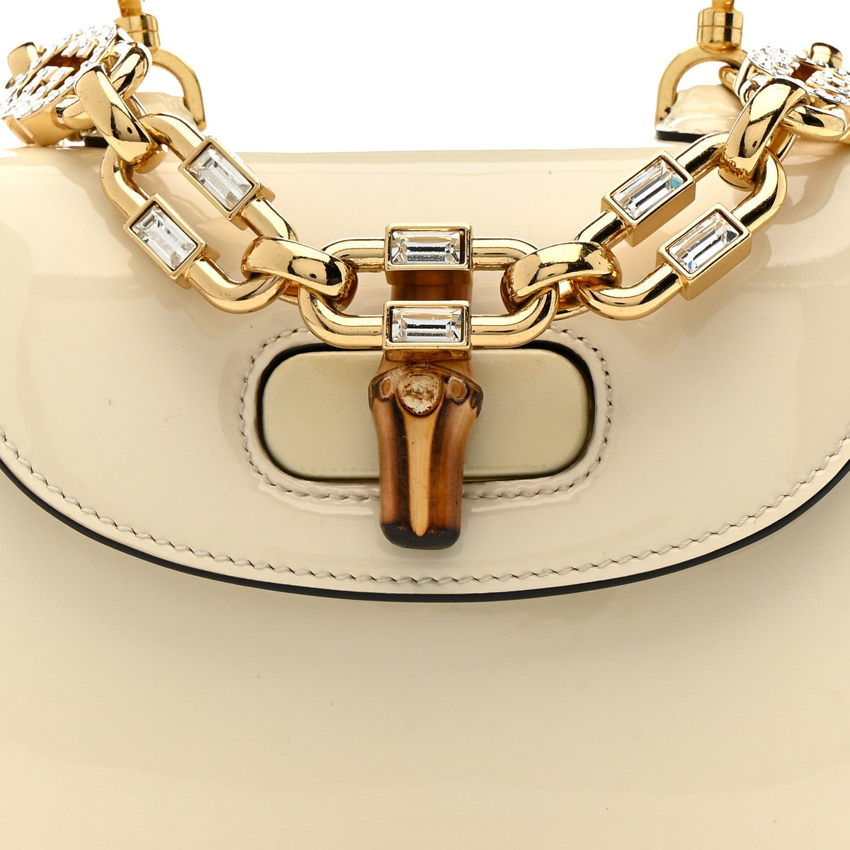Patent Crystal Mini Bamboo 1947 Top Handle Chain Bag White