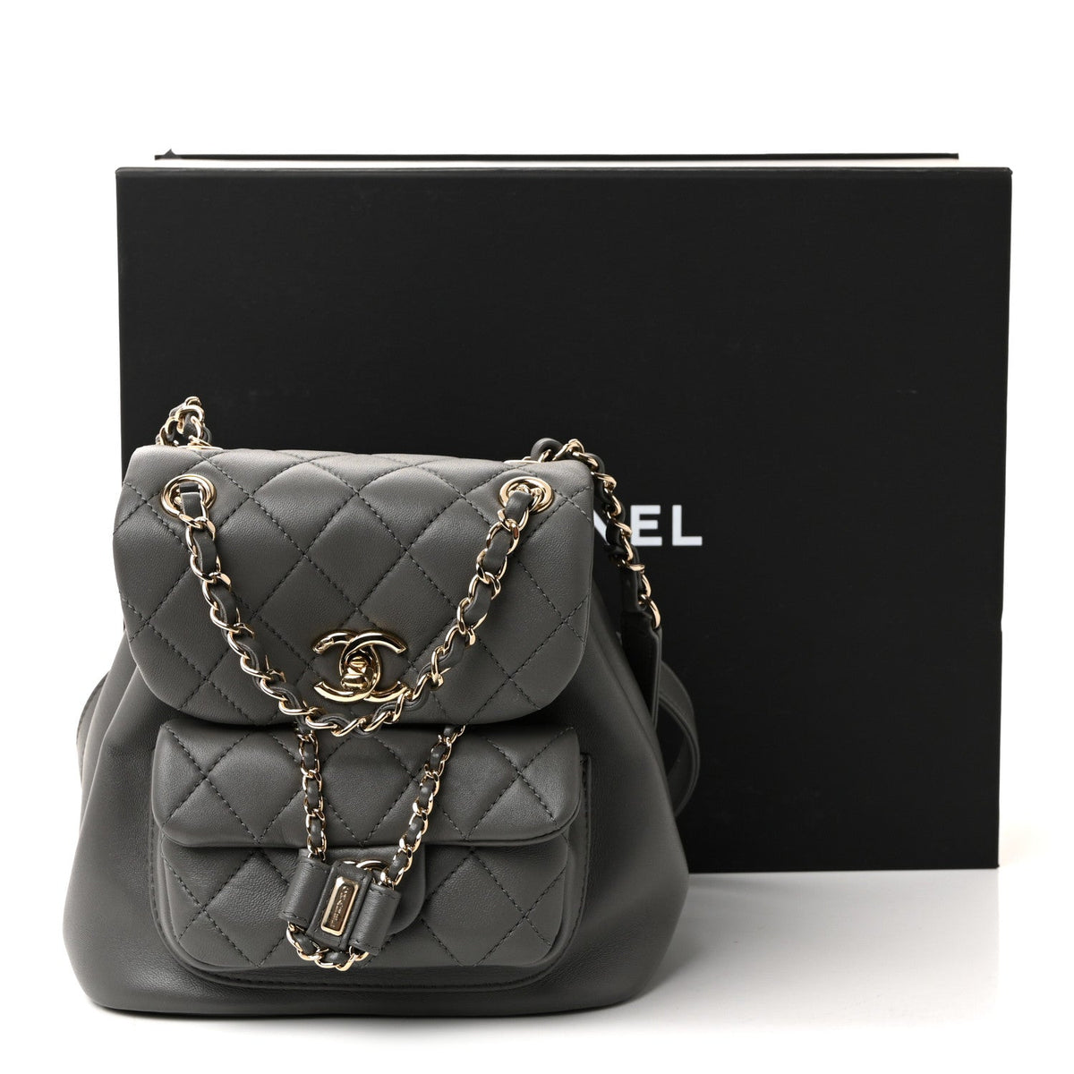 Lambskin Quilted Small Duma Drawstring Backpack Grey