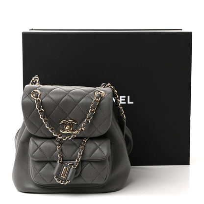 Lambskin Quilted Small Duma Drawstring Backpack Grey