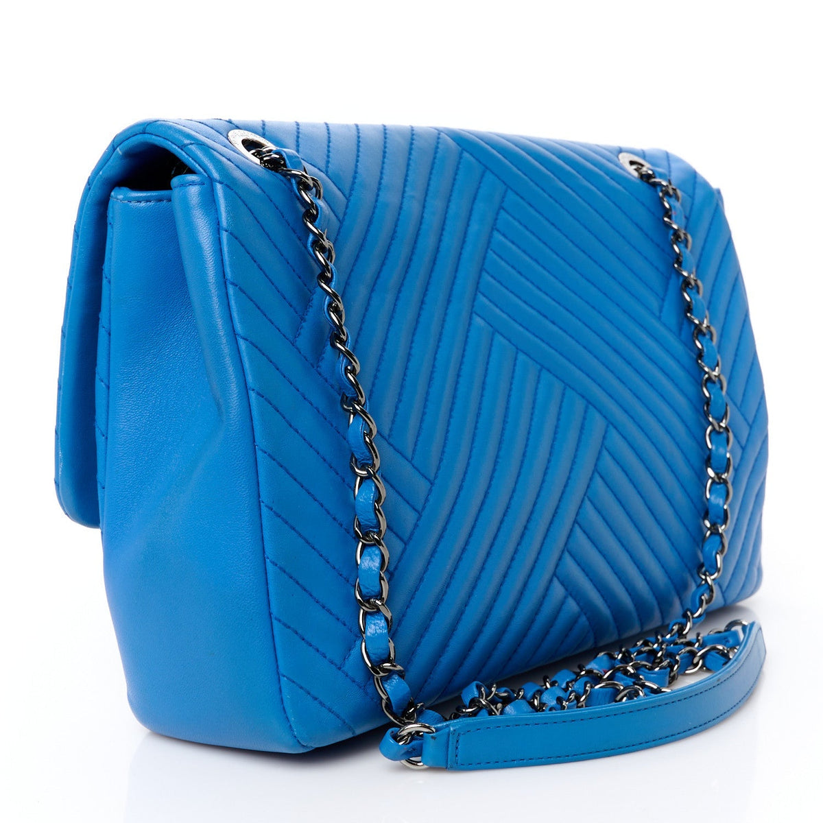 Lambskin Large CC Crossing Flap Blue
