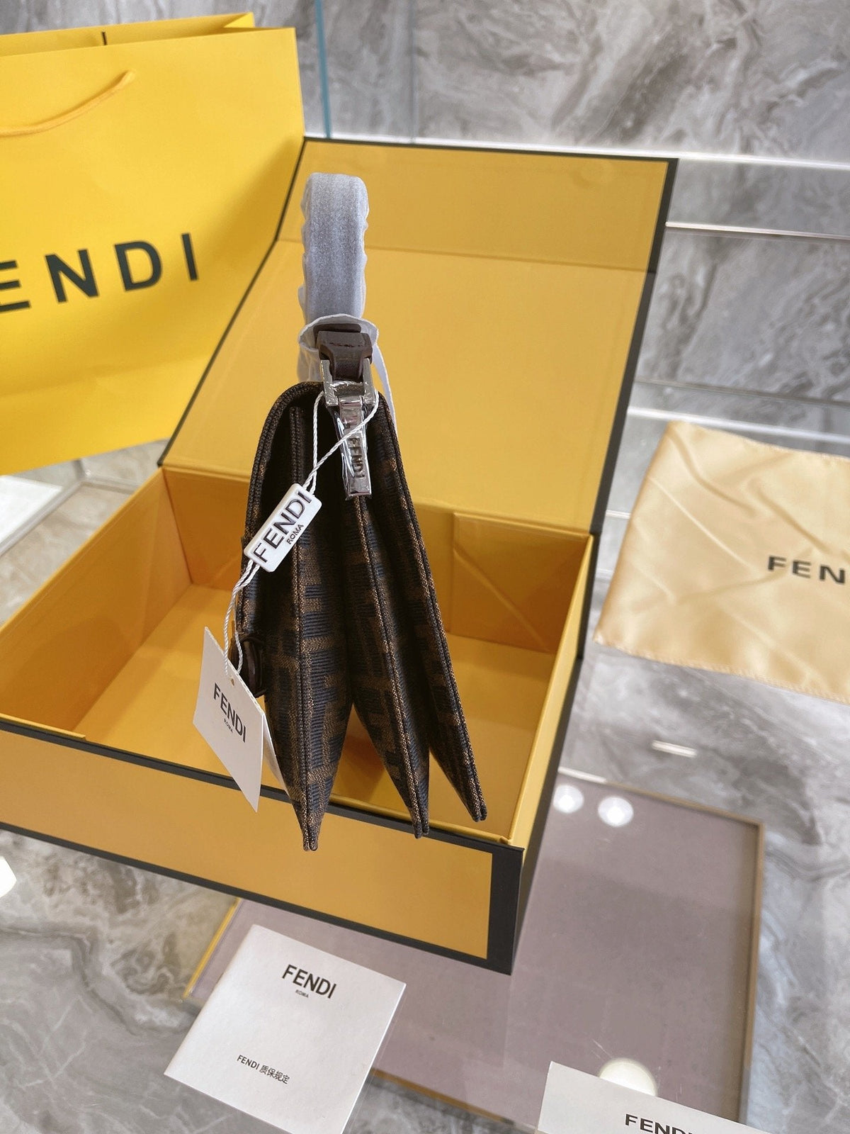 FENDI Zucca Mamma Shoulder Bag Gold Hardware