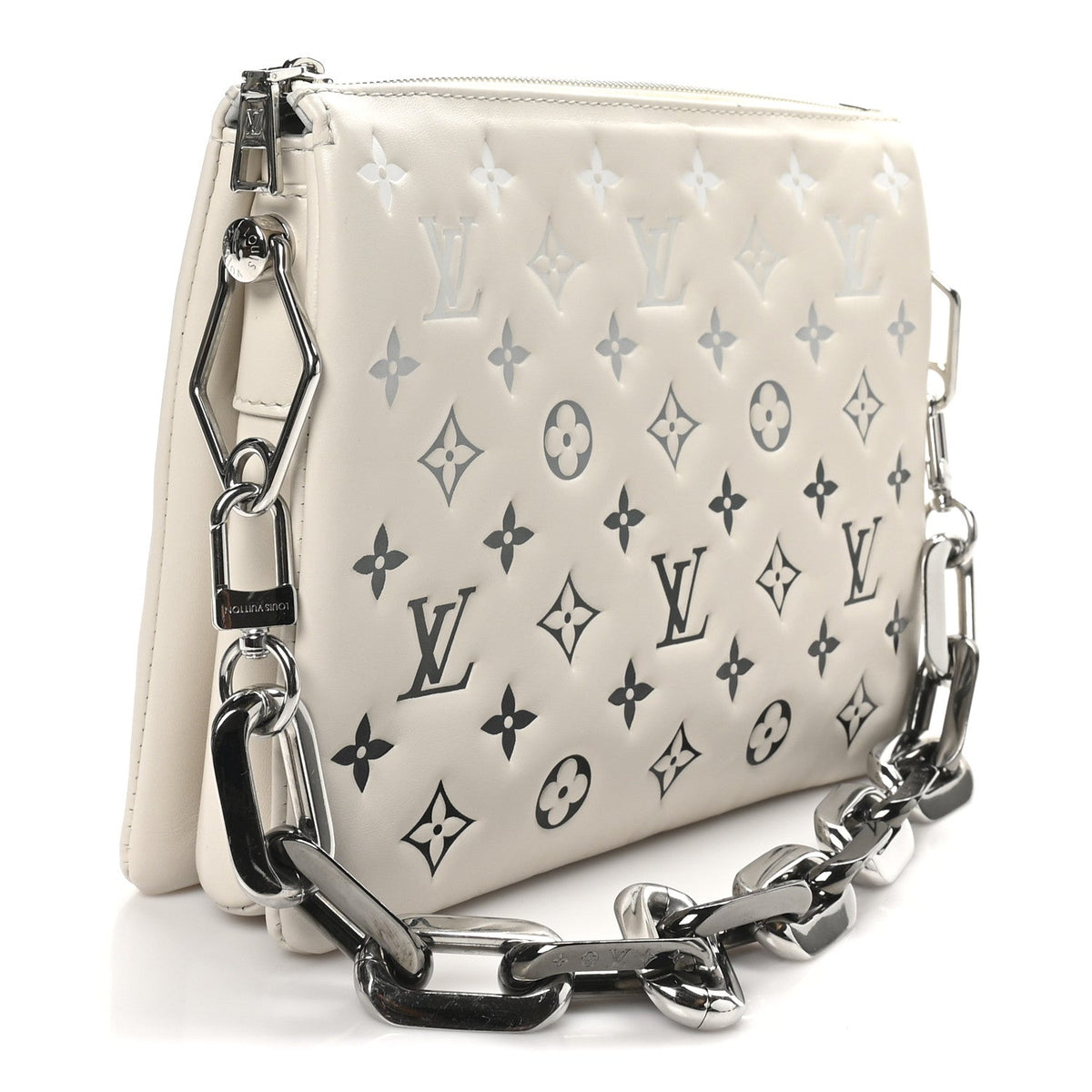 Lambskin Embossed Monogram Coussin PM Cream Grey
