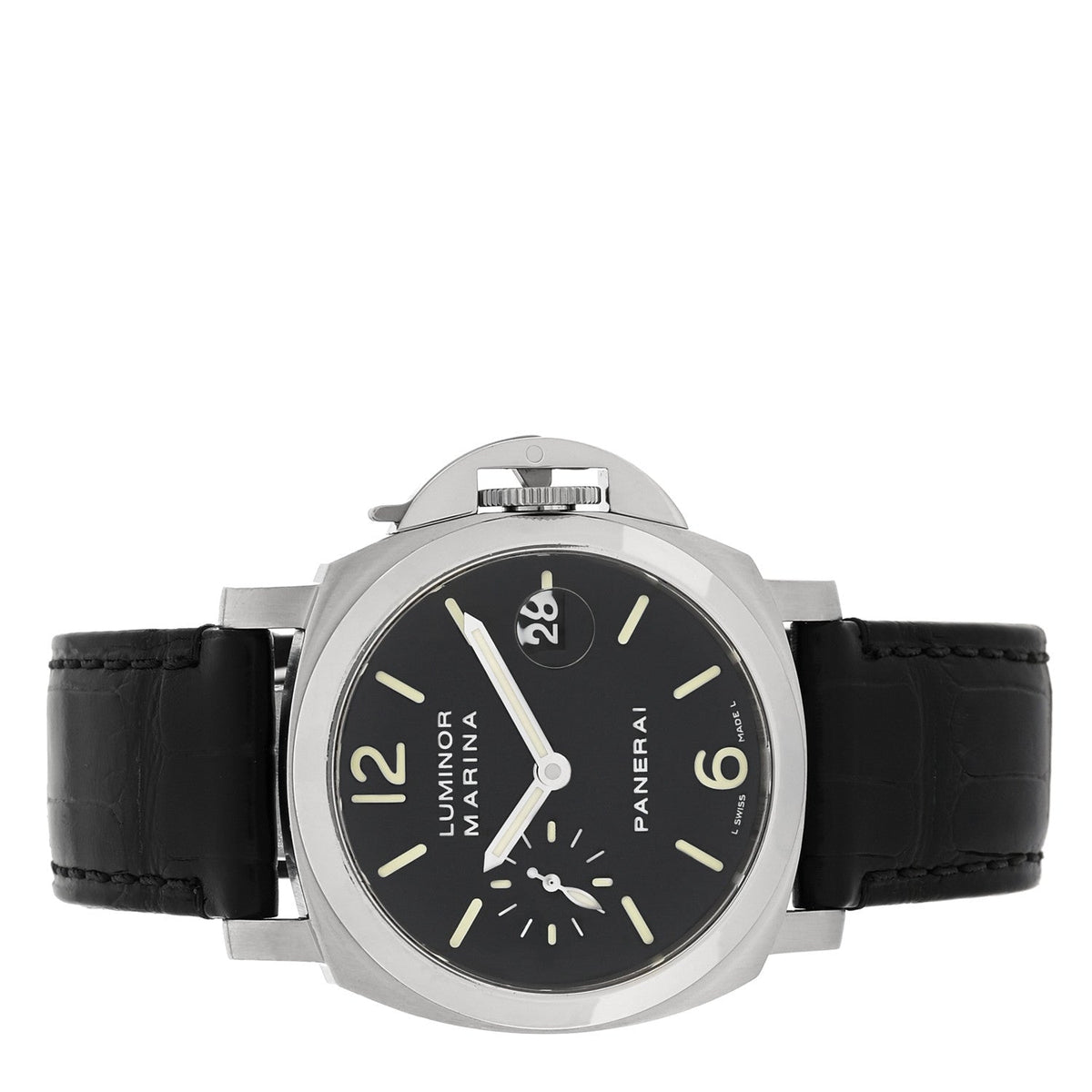 Stainless Steel Alligator 40mm Luminor Marina Automatic Watch Black PAM00048