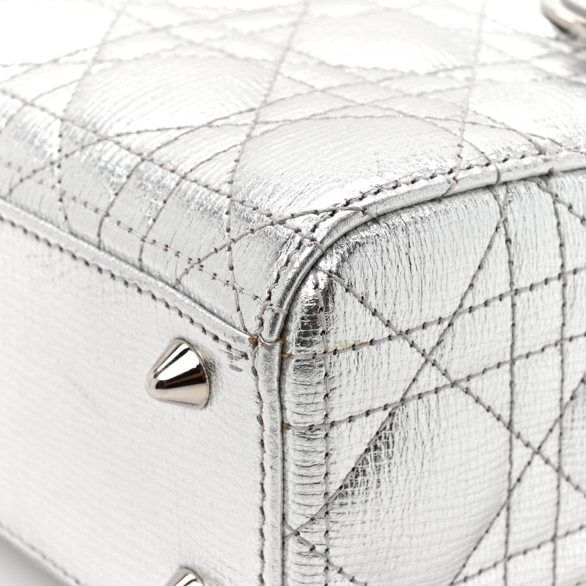 Metallic Grained Calfskin Cannage Small Lucky Badges My Lady Dior Silver