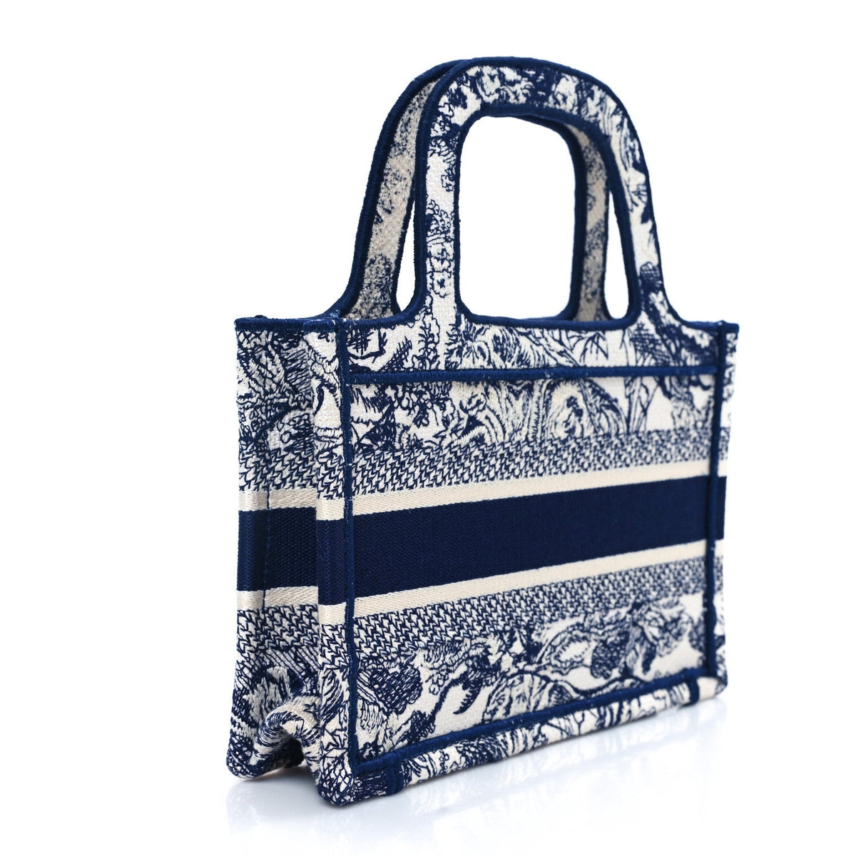 Canvas Embroidered Mini Toile De Jouy Book Tote  Blue