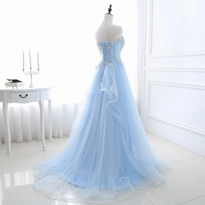 Baby Blue Strapless A Line Tulle Prom Dress Formal Party Dress M5815