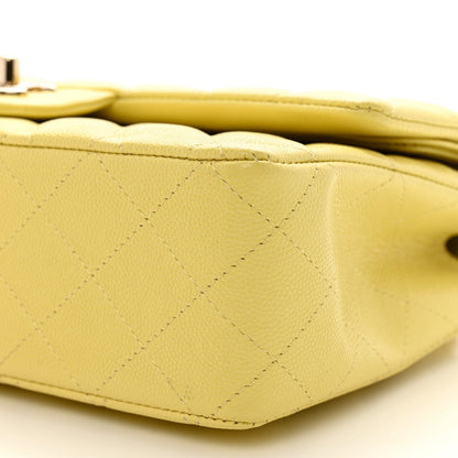 Caviar Quilted Medium Double Flap Yellow