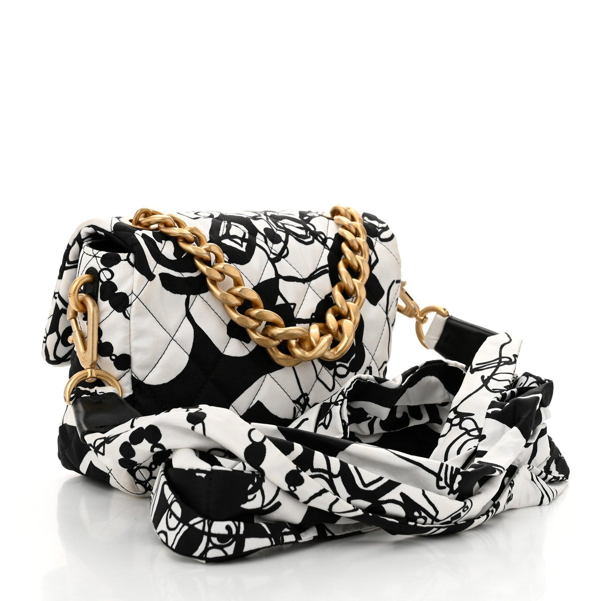 Canvas Printed Deer Coco Mini Single Flap White Black
