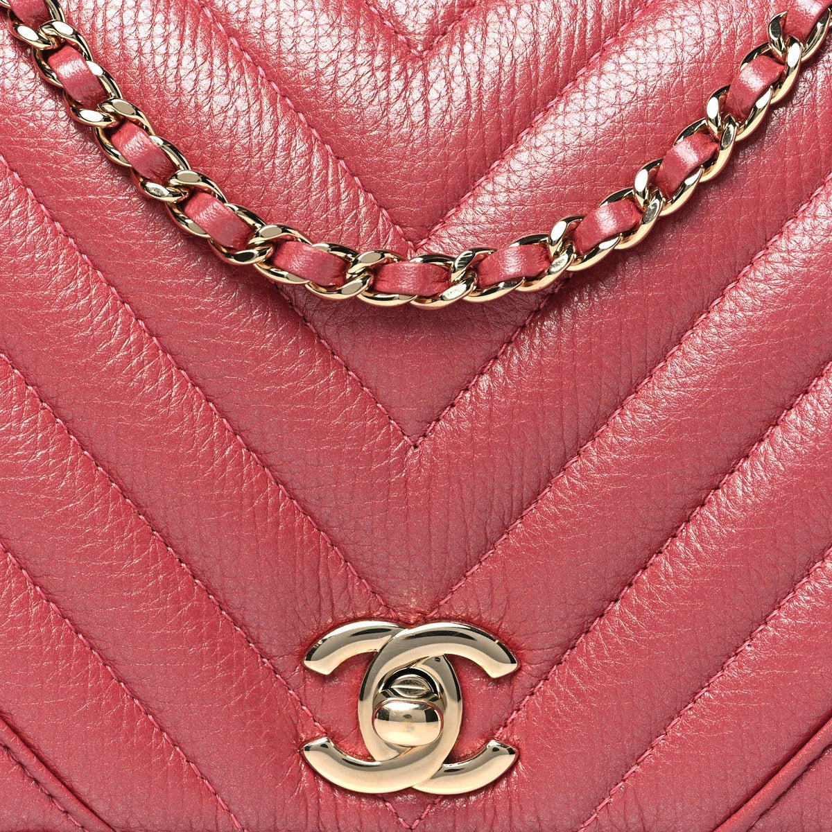Calfskin Chevron Quilted Mini Statement Flap Pink