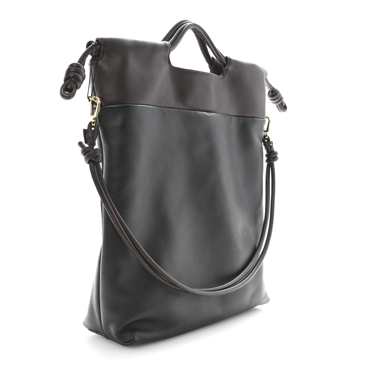 Mellow Nappa Lambskin Flamenco Tote Bag Black Dark Chestnut