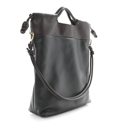 Mellow Nappa Lambskin Flamenco Tote Bag Black Dark Chestnut