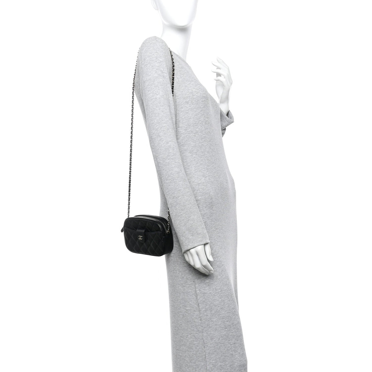 Caviar Quilted Chain Camera Bag Black