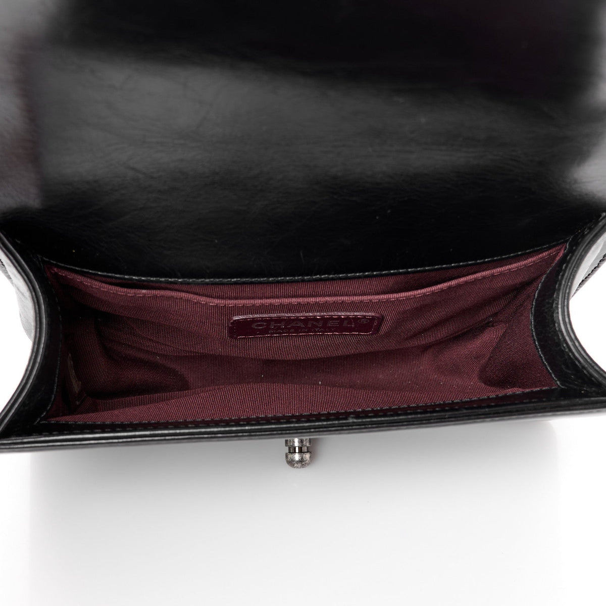 Glazed Calfskin Quilted Small Boy Chained Flap Black