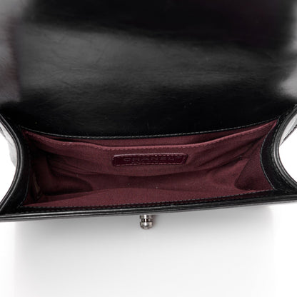 Glazed Calfskin Quilted Small Boy Chained Flap Black