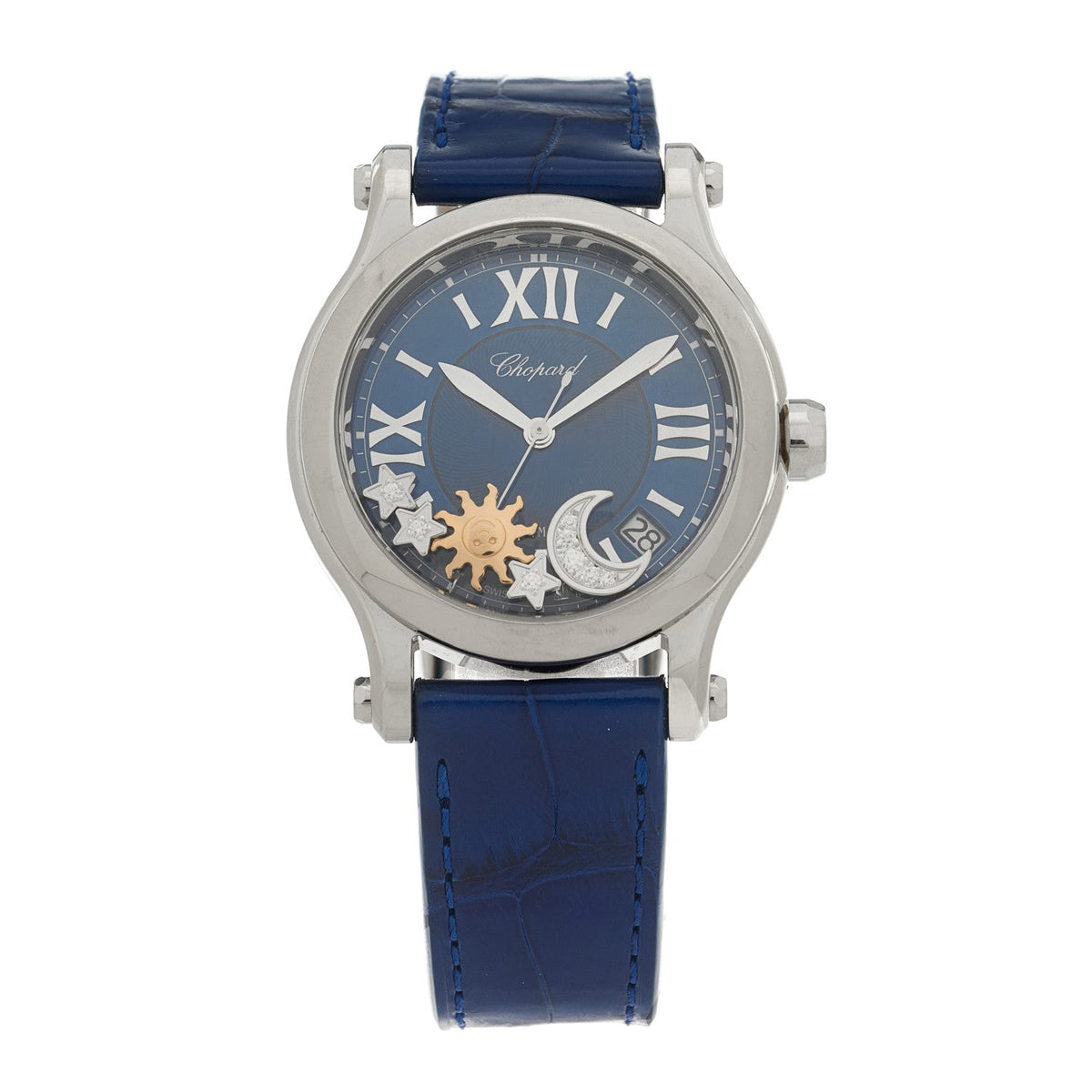 Stainless Steel Alligator Diamond 36mm Happy Sport Sun, Moon and Stars Automatic Watch
