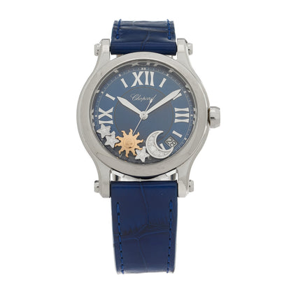 Stainless Steel Alligator Diamond 36mm Happy Sport Sun, Moon and Stars Automatic Watch