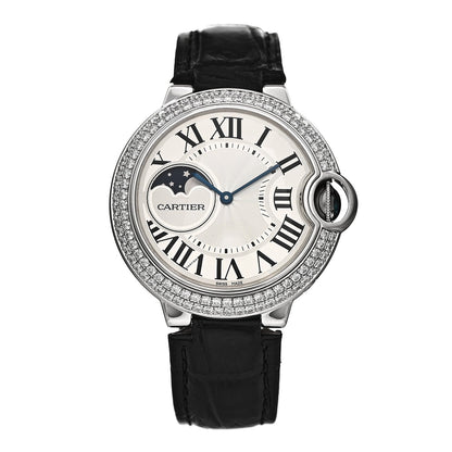 18K White Gold Diamond Pave Bezel 37mm Ballon Bleu De Cartier Moonphase Automatic Watch