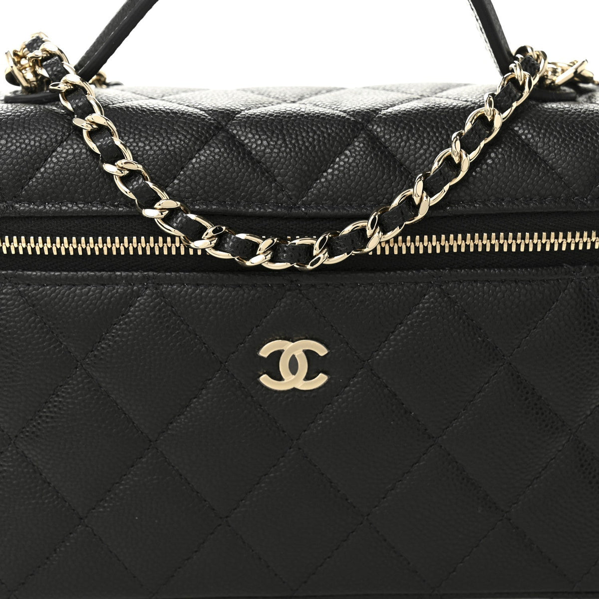 Caviar Quilted Top Handle Slim Vanity With Chain Black
