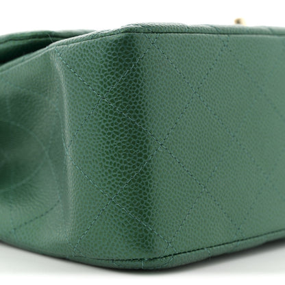 Metallic Caviar Quilted Jumbo Double Flap Green