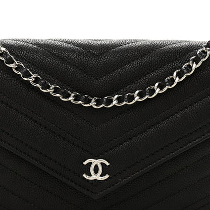 Goatskin Chevron Quilted Statement Wallet On Chain WOC Black